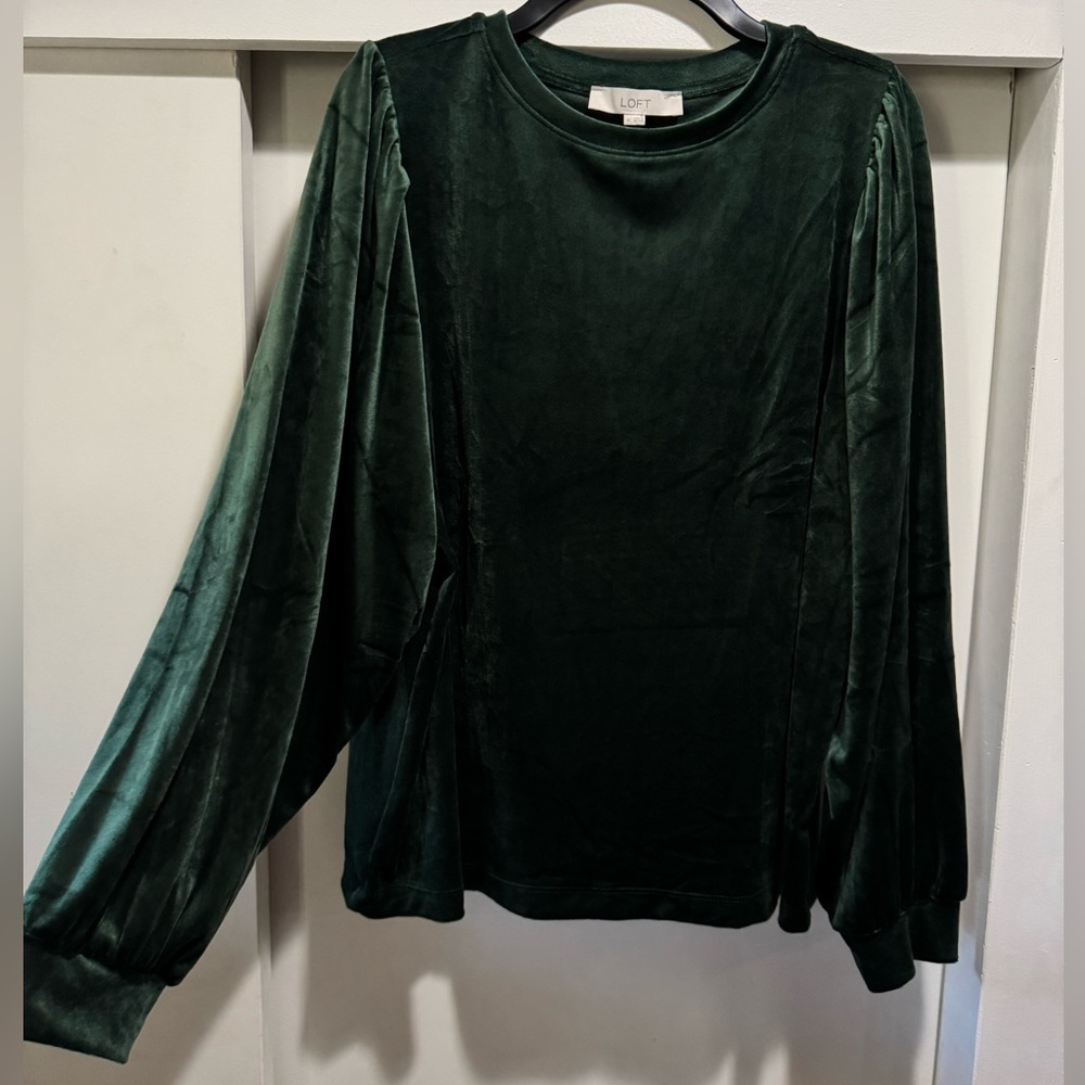NWT LOFT Dark Green Velvet Long sleeve blouse